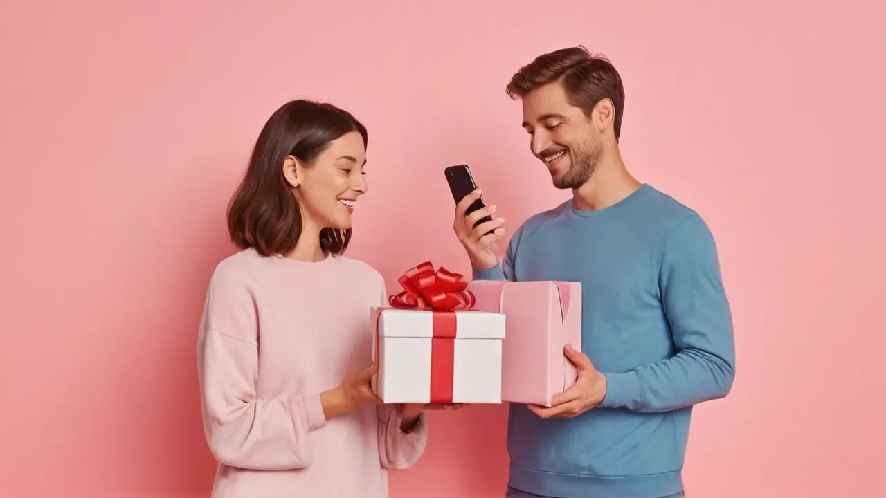 Amor moderno ilustrado con regalo y chat