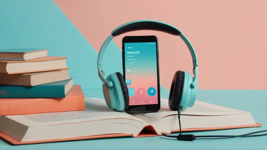 Persona escucha un audiolibro en su móvil