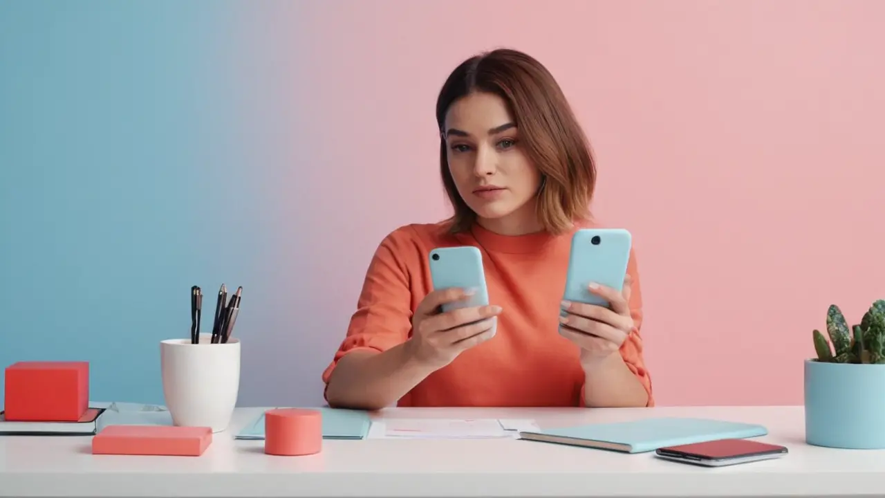 Personaje gestionando una app de estilo minimalista