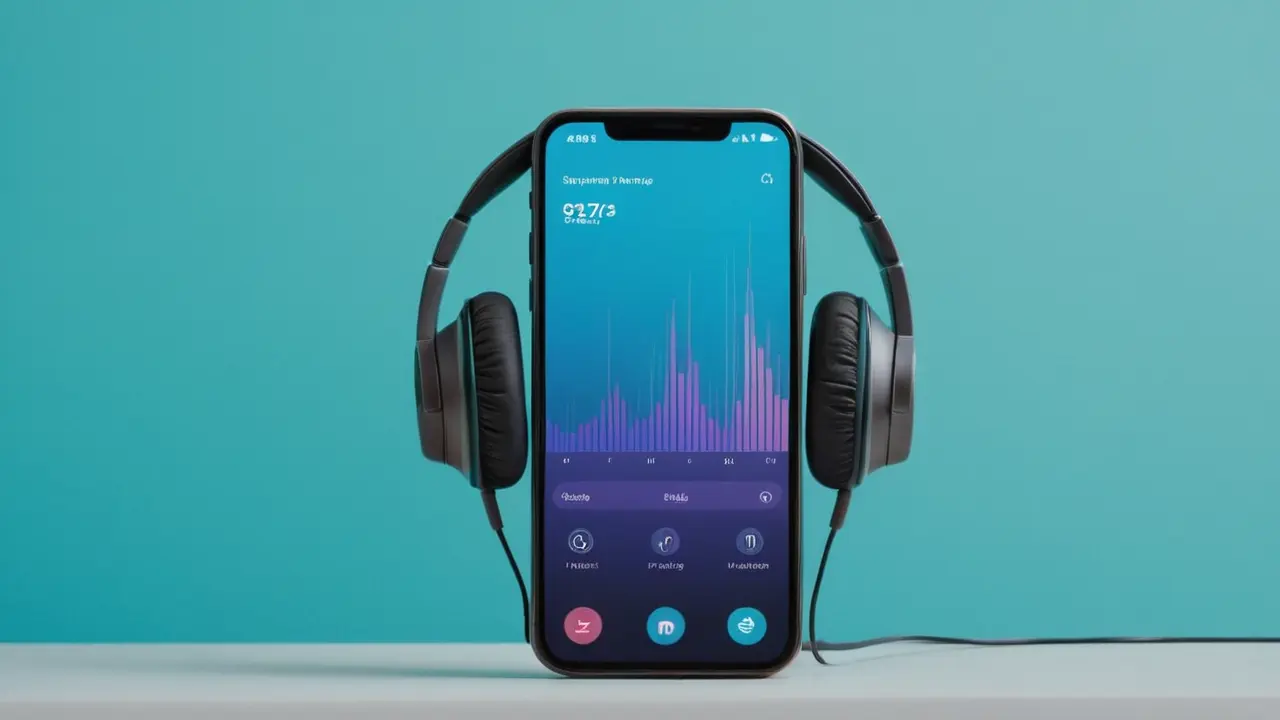 Ilustración minimalista de audio en un móvil