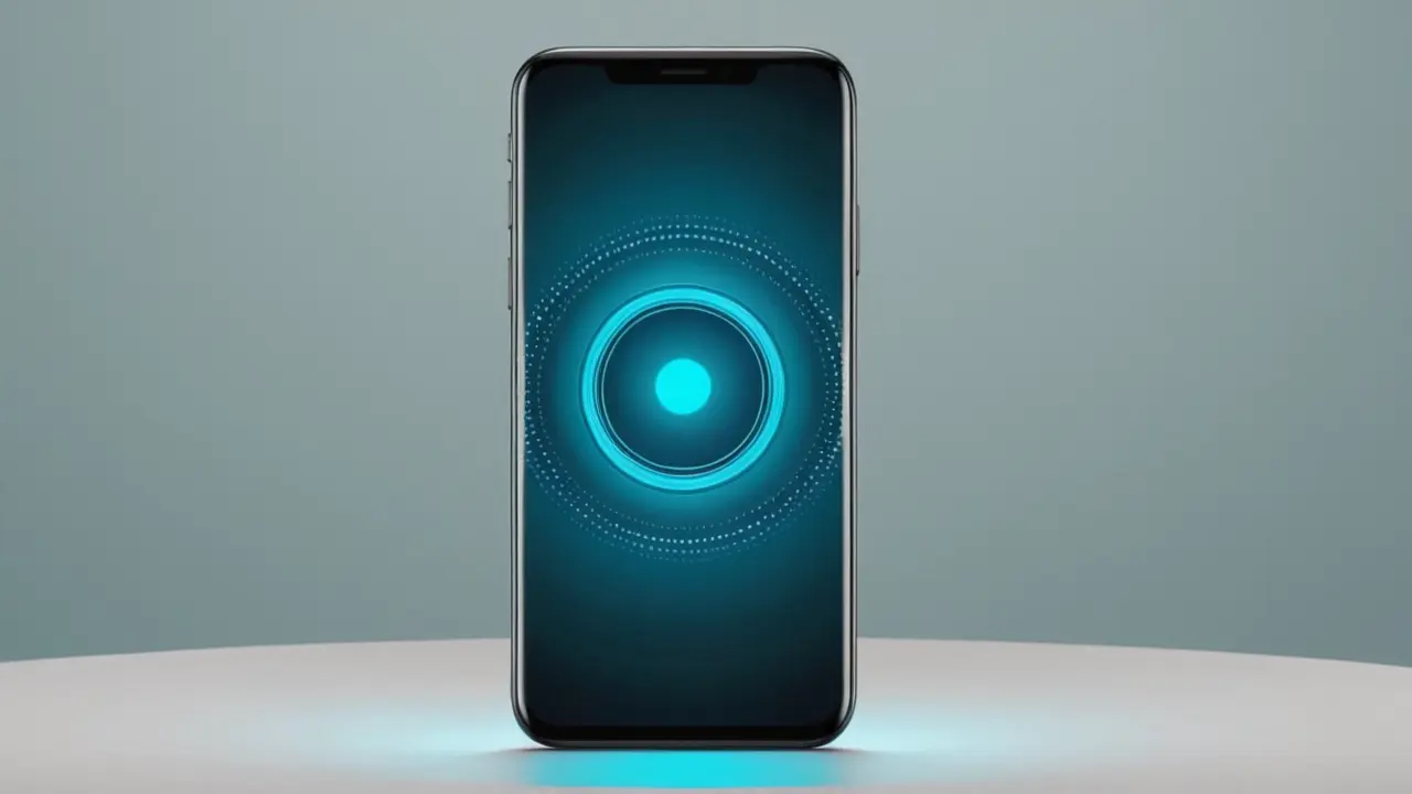 Smartphone estilizado con iconos de tecnología