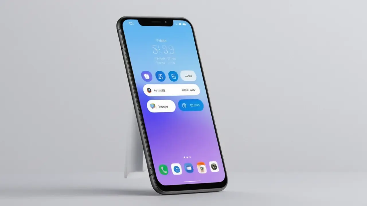 Smartphone minimalista con interfaz de usuario flotante