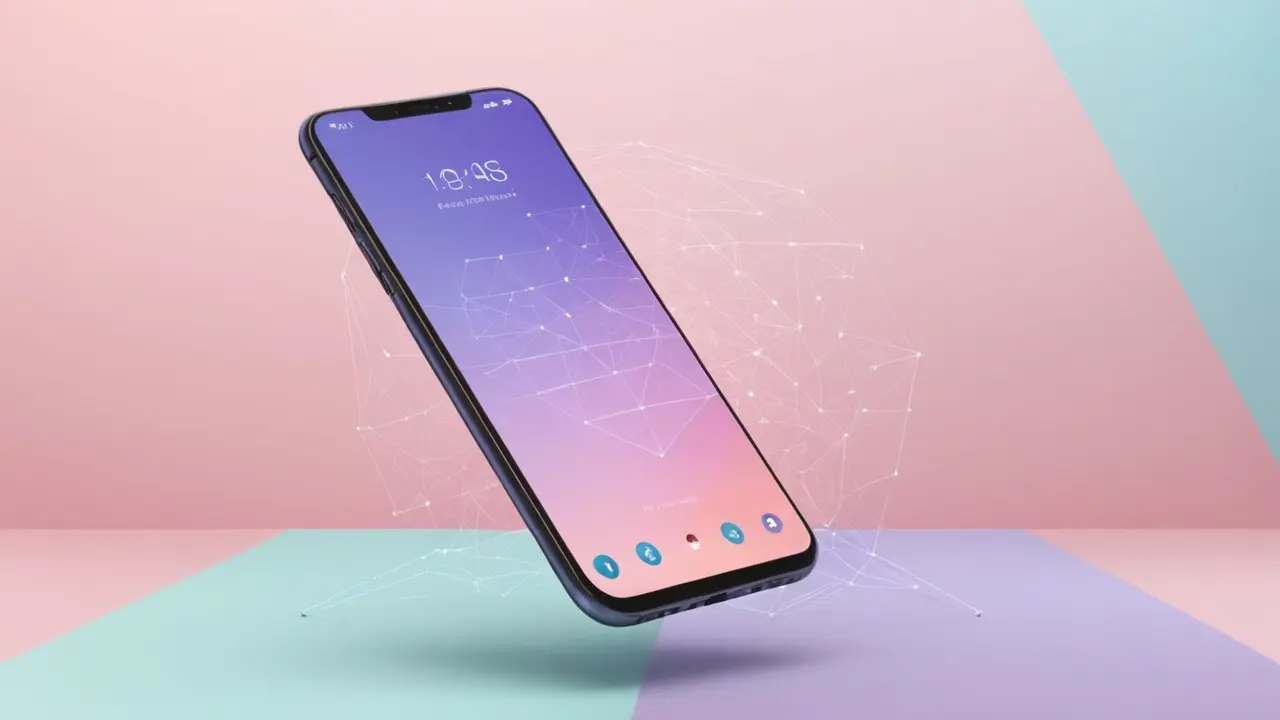 Ilustración minimalista de smartphone, IA y conectividad