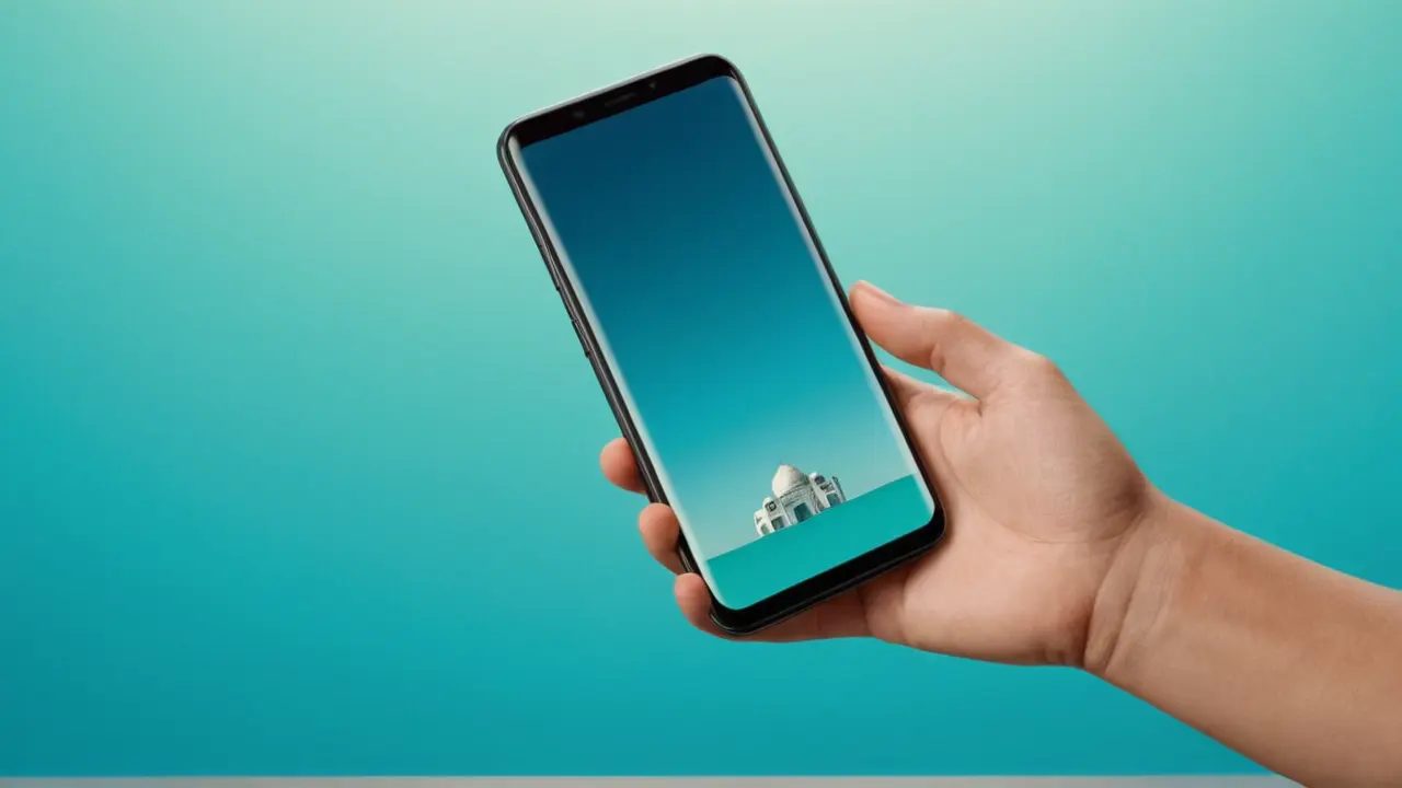 Mano vectorial sostiene un smartphone moderno