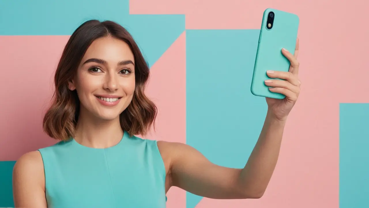Personaje vectorial tomando un selfie con smartphone