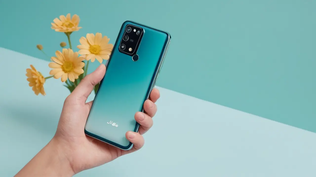 Ilustración minimalista de un móvil y su cámara