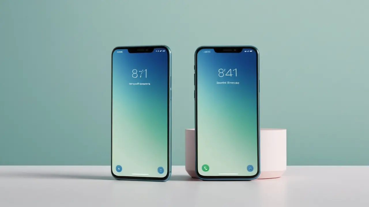 Ilustración minimalista comparando dos smartphones