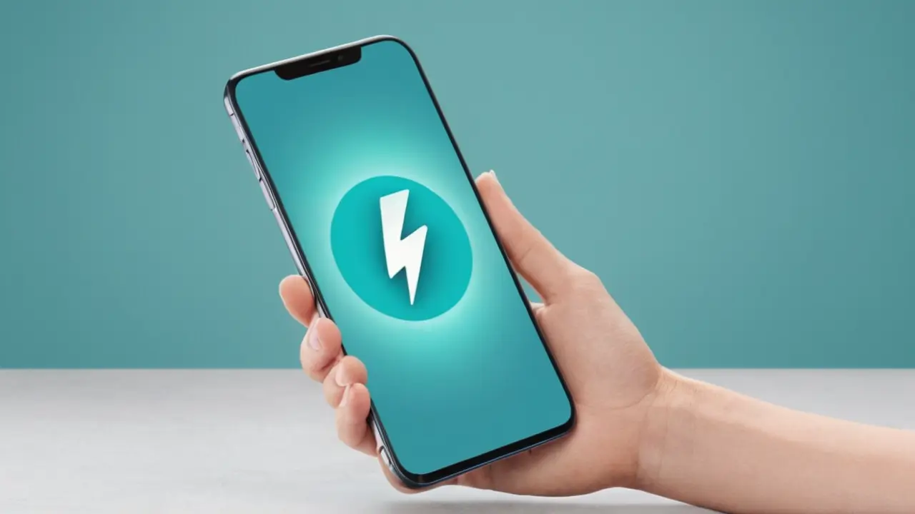 Diseño minimalista de móvil con iconos flotantes