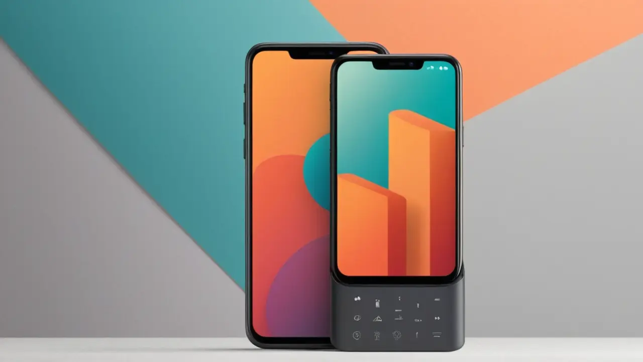 Ilustración tecnológica de un smartphone y funciones