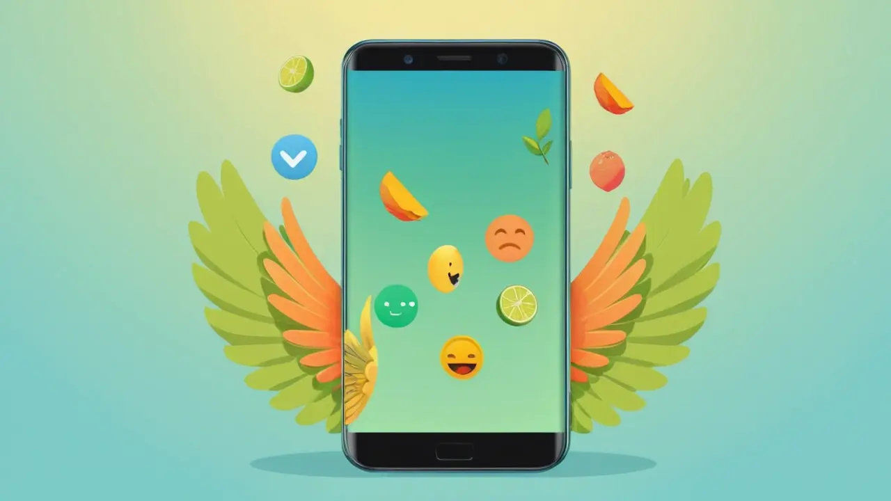 Ilustración minimalista de smartphone con iconos flotantes