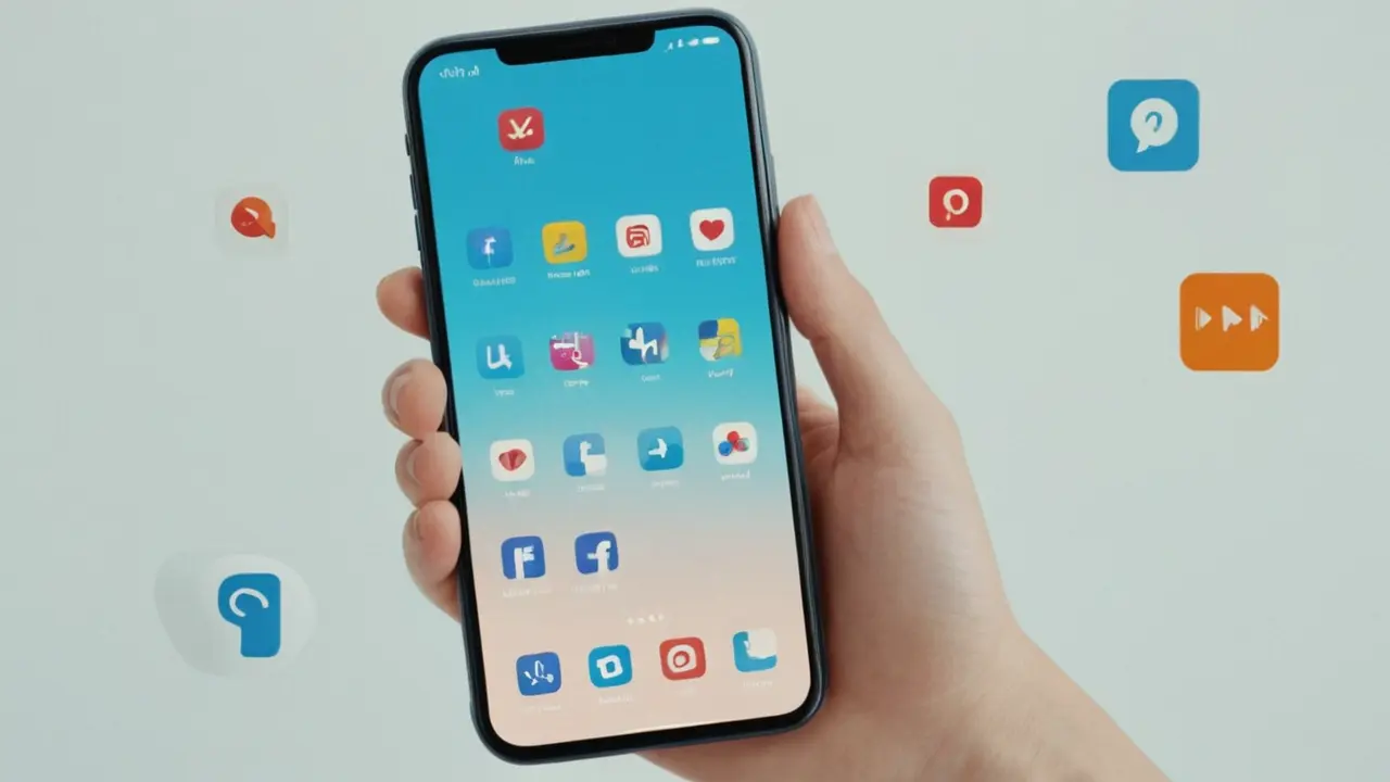 Ilustración de un móvil con iconos multimedia