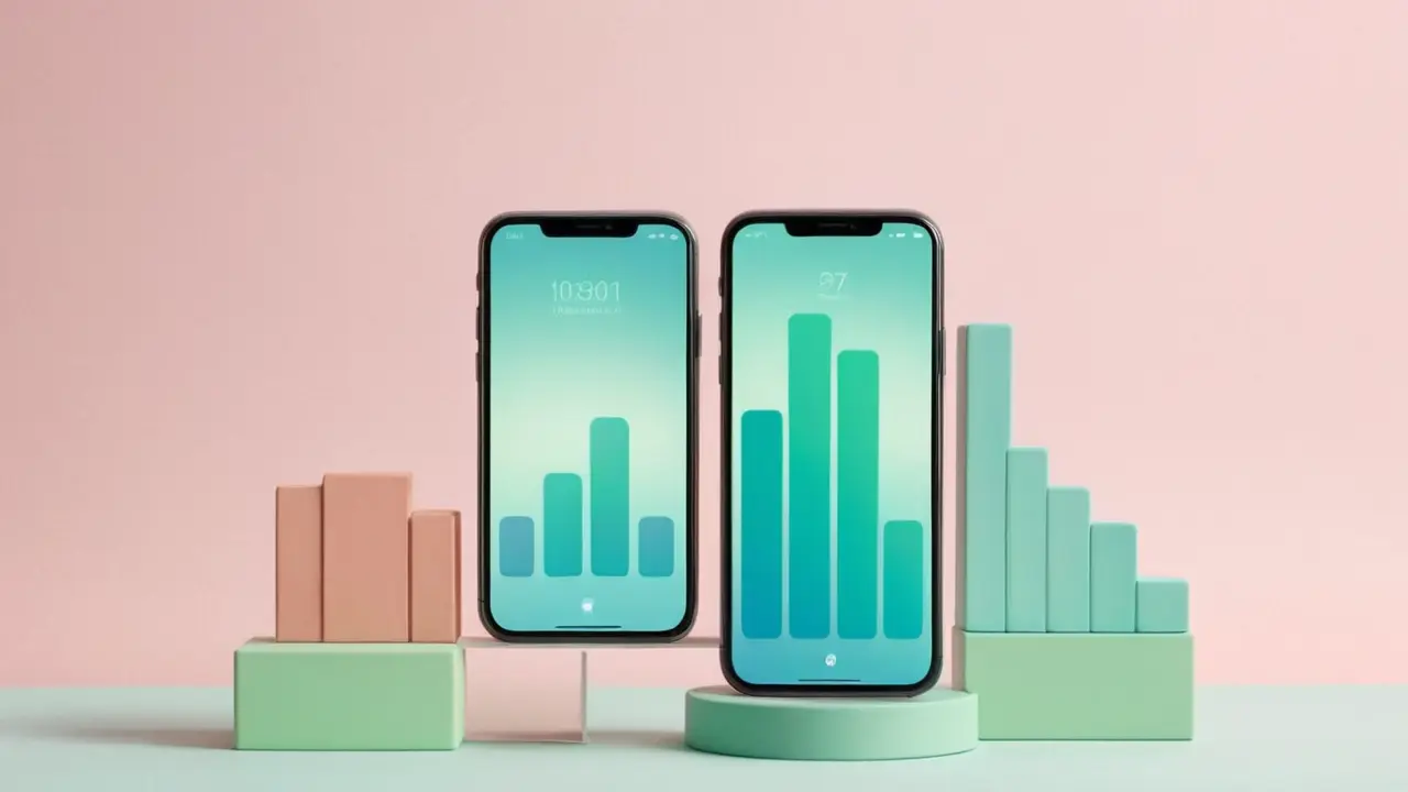 Ilustración de smartphones con datos y precio