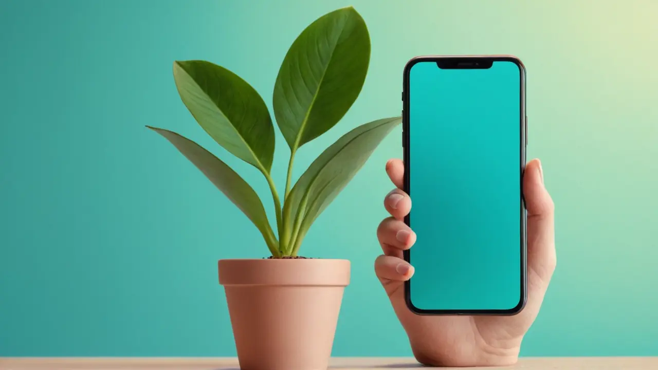 Mano fotografiando una planta con el móvil