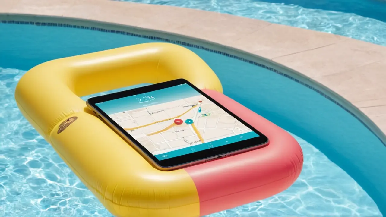 Móvil estilizado con mapa de una piscina