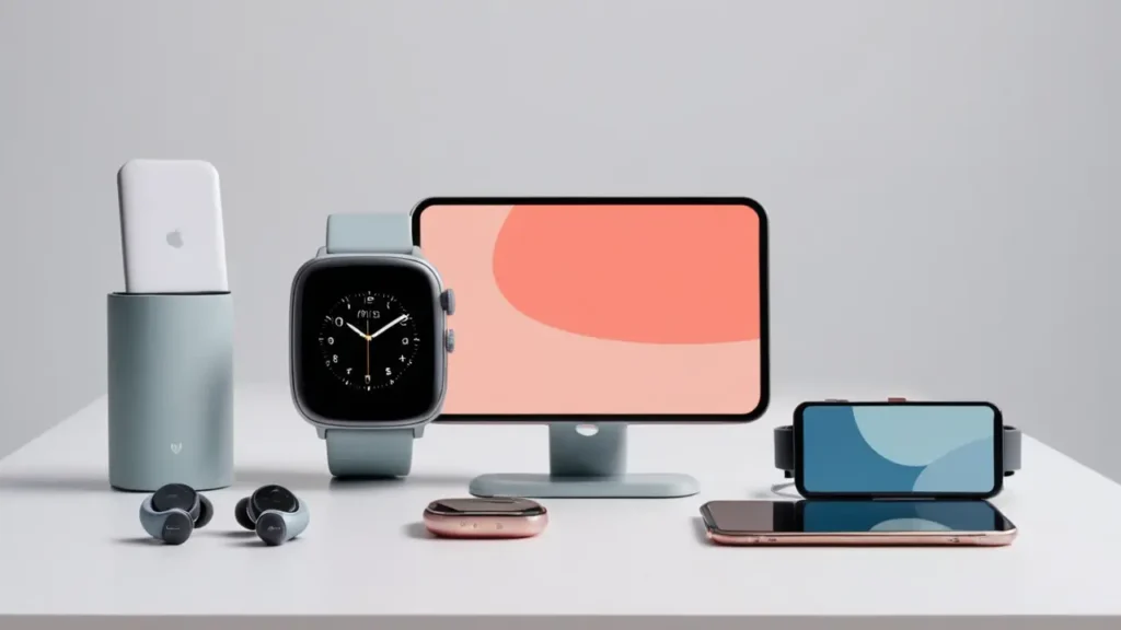 Composición minimalista de dispositivos tecnológicos modernos