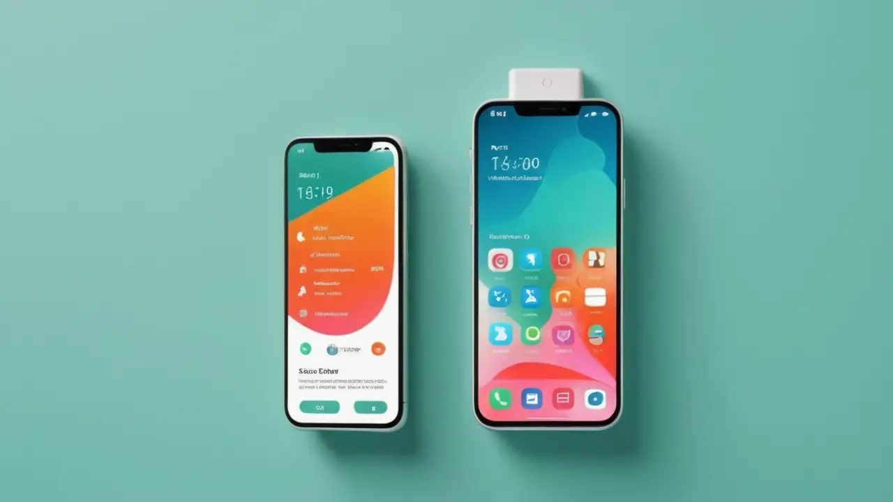 Ilustración de móvil con interfaz flotante