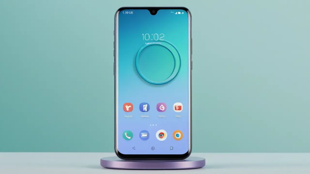 Smartphone estilizado con iconos de funciones