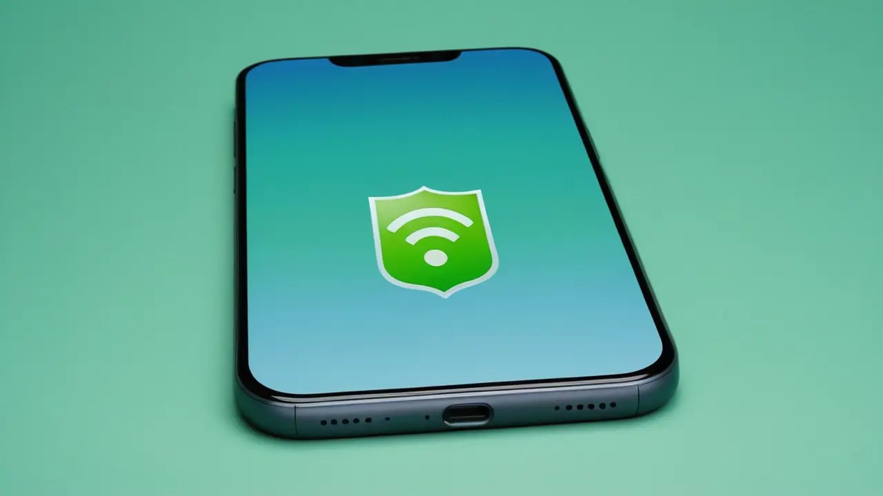 Móvil con iconos de seguridad y conectividad
