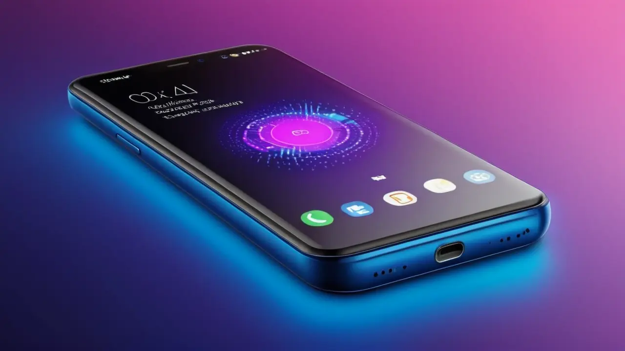 Smartphone con núcleo tecnológico brillante y visible