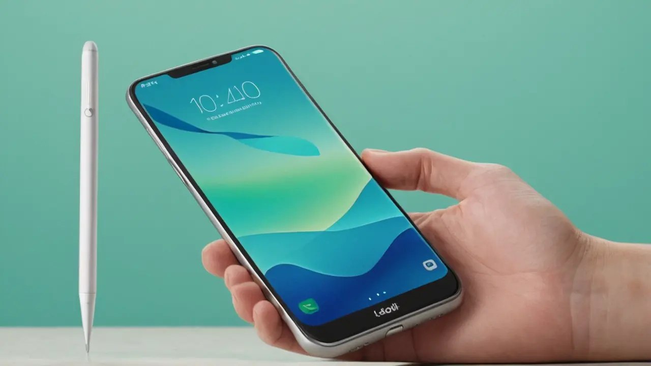 Ilustración tecnológica de smartphone con lápiz y batería