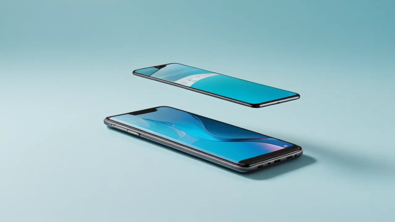 Ilustración tecnológica de un smartphone plegable