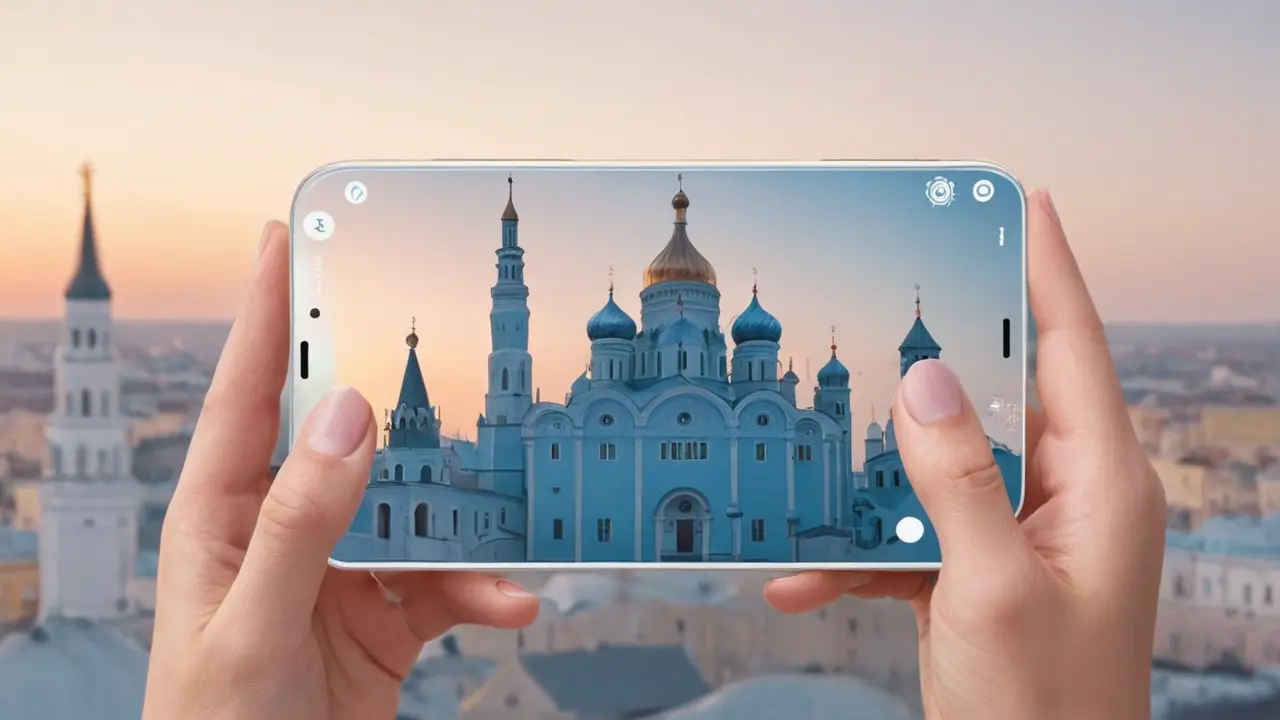 Ilustración estilizada de smartphone con fondo ruso