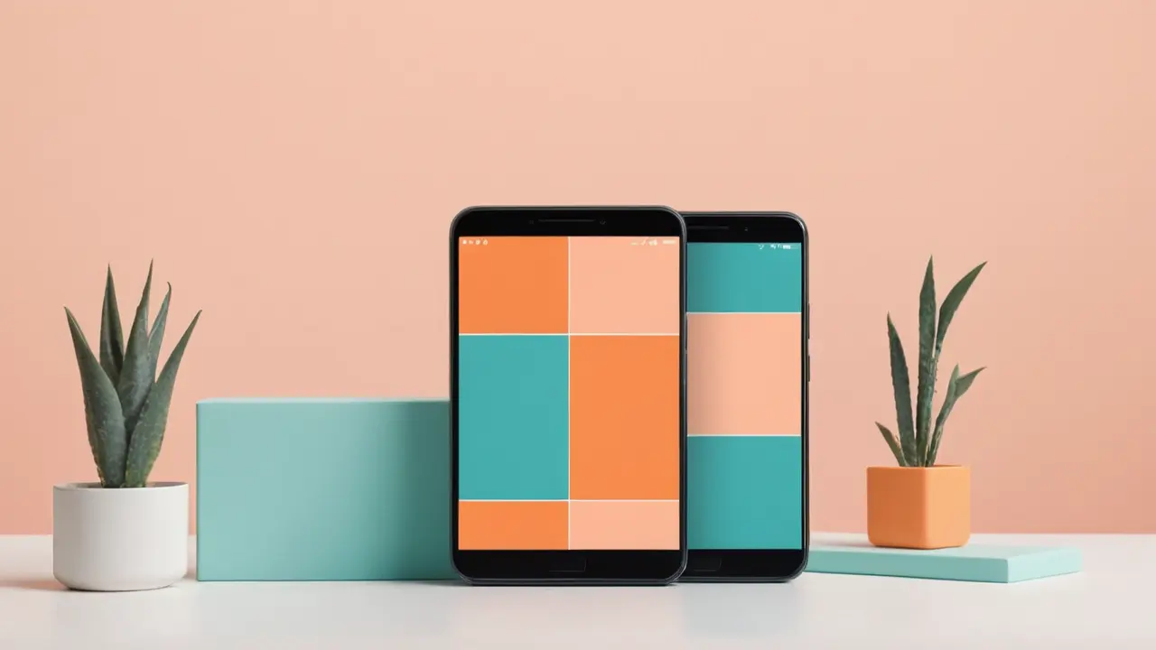 Ilustración minimalista de dos smartphones y UI