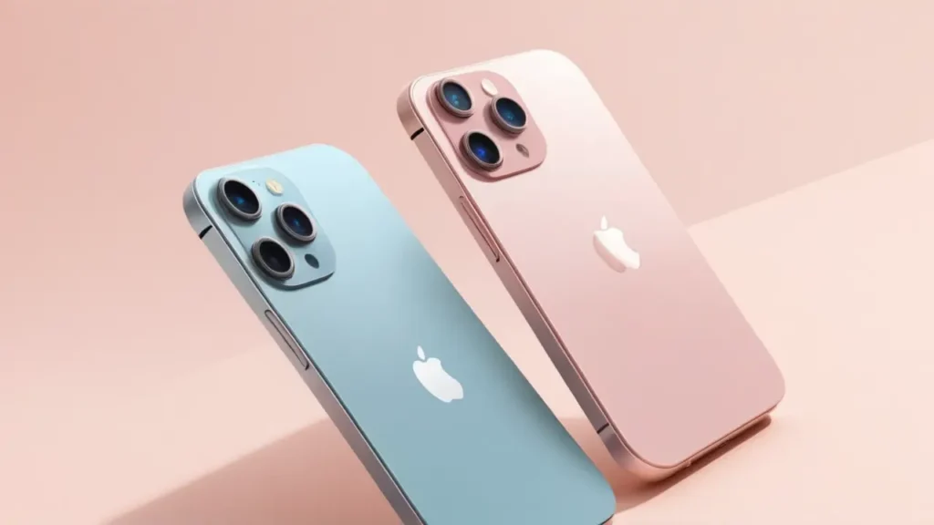 Ilustración minimalista de cuatro iPhones estilizados