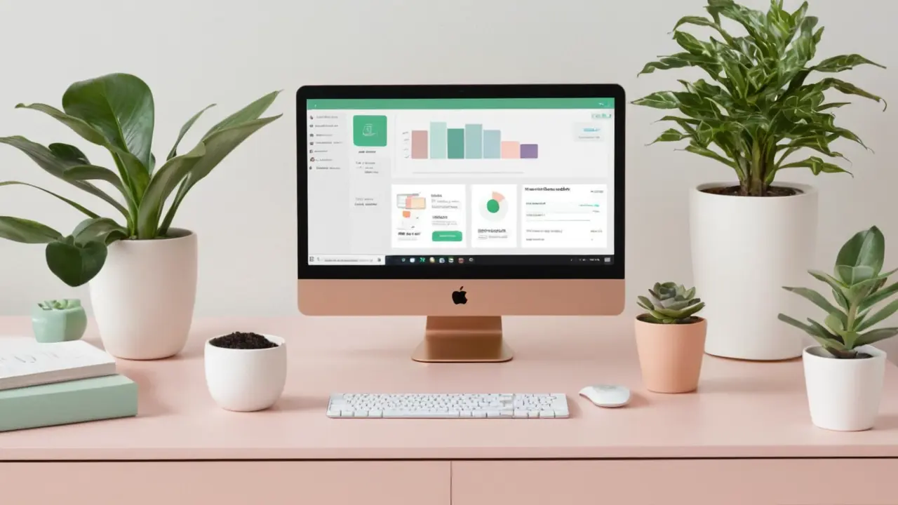 Ilustración de un escritorio tecnológico y minimalista