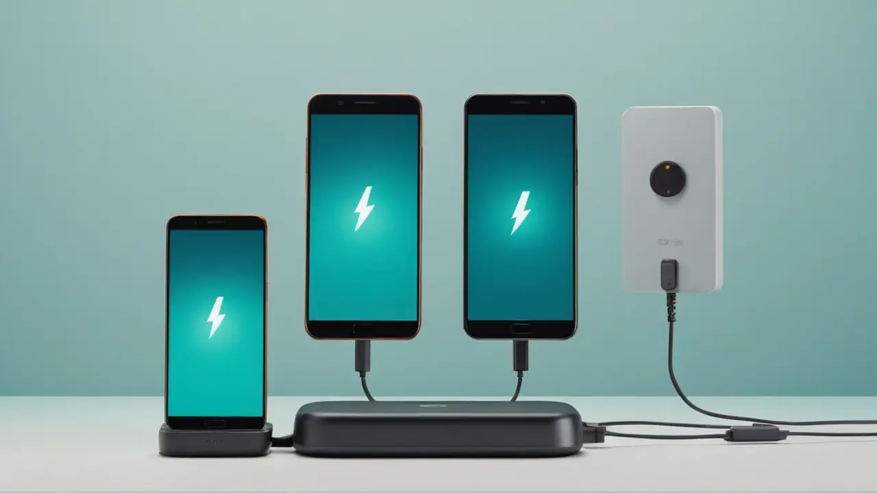 Ilustración de móviles, cámara y batería