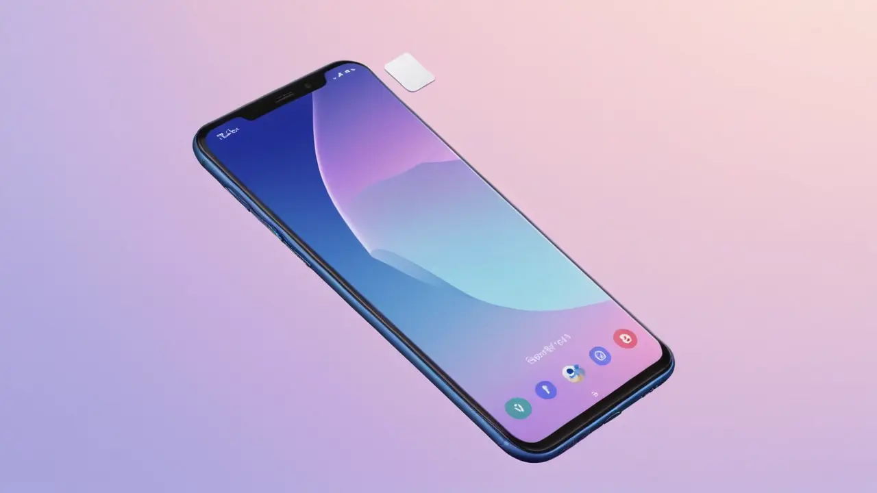 Iconos tecnológicos orbitan un smartphone estilizado