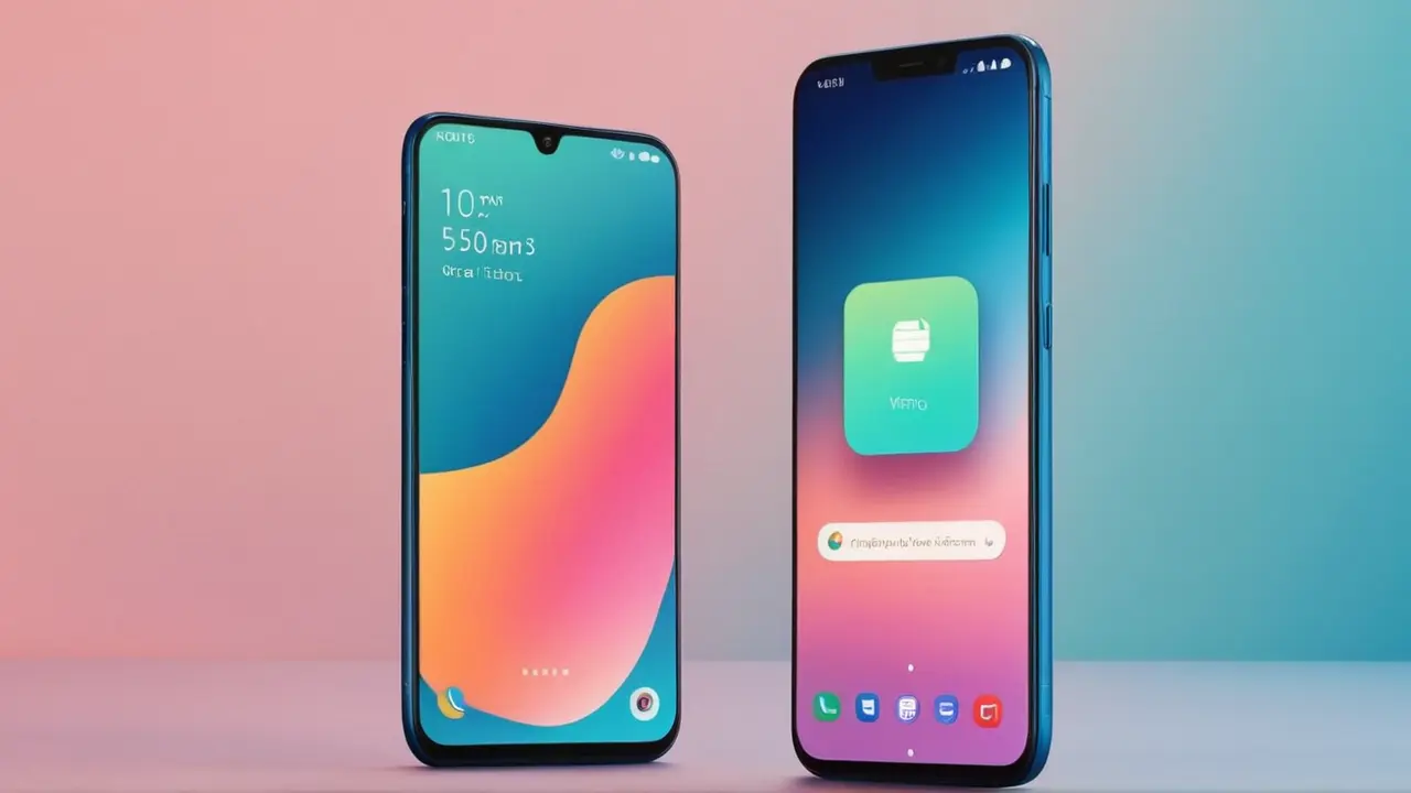 Smartphone moderno con iconos de interfaz flotantes