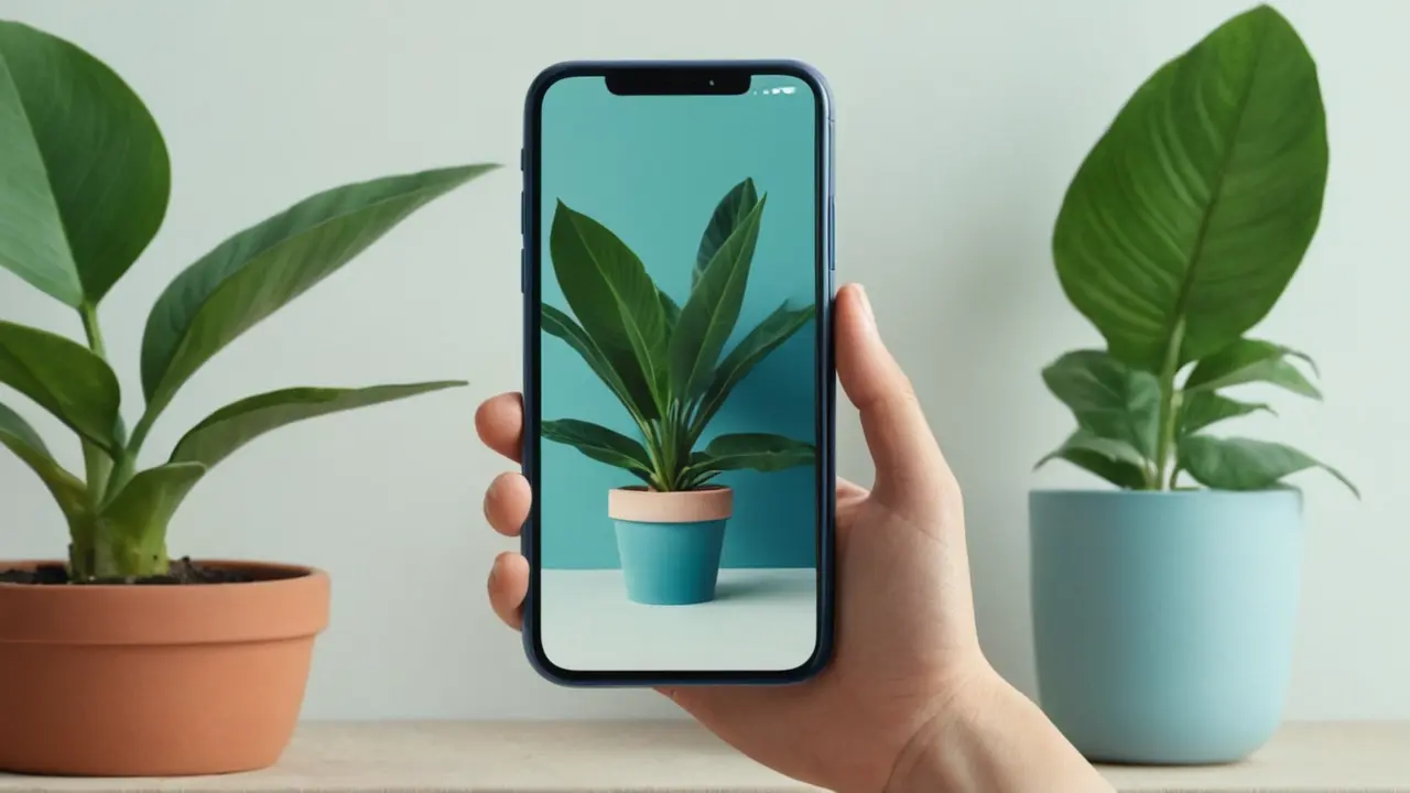 Manos fotografiando una planta con el móvil